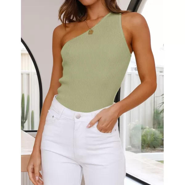 imageZESICA Womens One Shoulder Tank Summer Sleeveless T Shirt Ribbed Knit Slim Fit Sexy Casual Basic Tee TopsSage