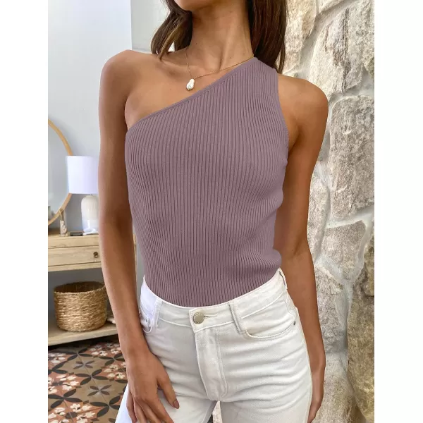imageZESICA Womens One Shoulder Tank Summer Sleeveless T Shirt Ribbed Knit Slim Fit Sexy Casual Basic Tee TopsTaro