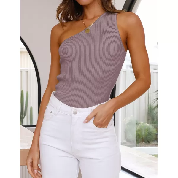 imageZESICA Womens One Shoulder Tank Summer Sleeveless T Shirt Ribbed Knit Slim Fit Sexy Casual Basic Tee TopsTaro