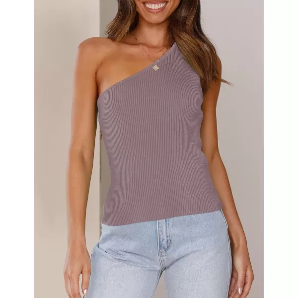 imageZESICA Womens One Shoulder Tank Summer Sleeveless T Shirt Ribbed Knit Slim Fit Sexy Casual Basic Tee TopsTaro