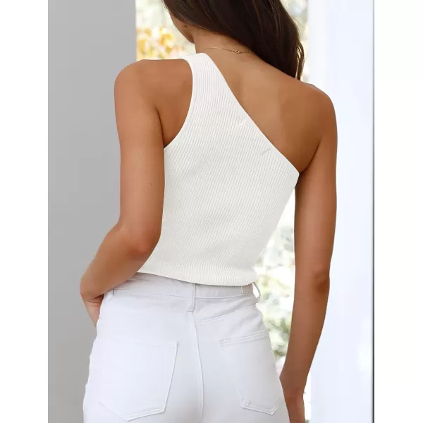 imageZESICA Womens One Shoulder Tank Summer Sleeveless T Shirt Ribbed Knit Slim Fit Sexy Casual Basic Tee TopsWhite