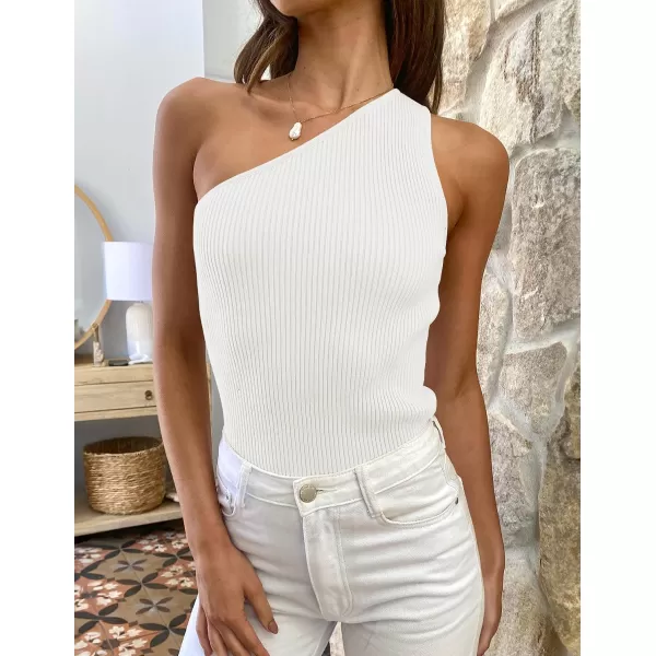 imageZESICA Womens One Shoulder Tank Summer Sleeveless T Shirt Ribbed Knit Slim Fit Sexy Casual Basic Tee TopsWhite