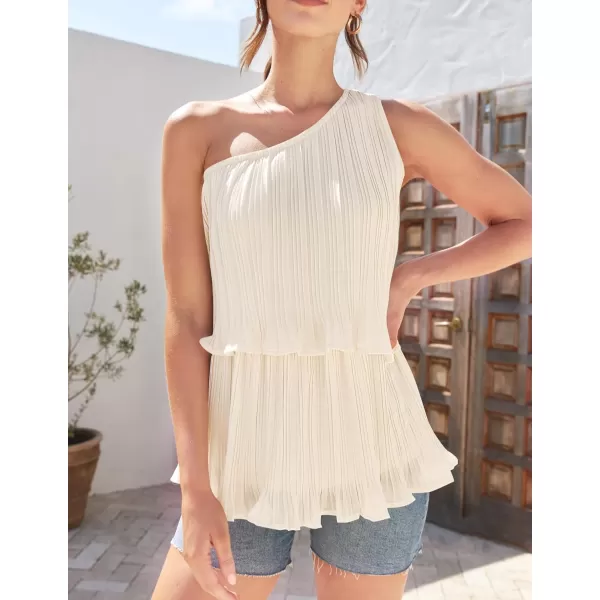 imageZESICA Womens One Shoulder Tank Tops 2024 Summer Sleeveless Ruffle Tiered Layered Chiffon Flowy Blouses ShirtsApricot