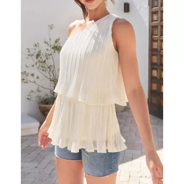 imageZESICA Womens One Shoulder Tank Tops 2024 Summer Sleeveless Ruffle Tiered Layered Chiffon Flowy Blouses ShirtsApricot