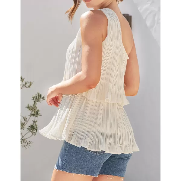 imageZESICA Womens One Shoulder Tank Tops 2024 Summer Sleeveless Ruffle Tiered Layered Chiffon Flowy Blouses ShirtsApricot