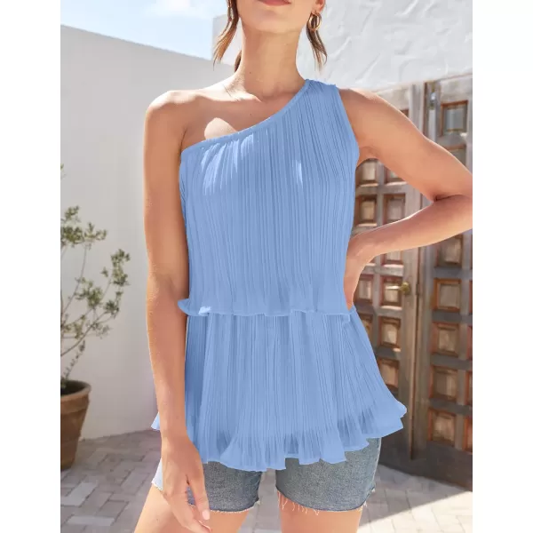 imageZESICA Womens One Shoulder Tank Tops 2024 Summer Sleeveless Ruffle Tiered Layered Chiffon Flowy Blouses ShirtsLightblue