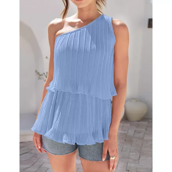 imageZESICA Womens One Shoulder Tank Tops 2024 Summer Sleeveless Ruffle Tiered Layered Chiffon Flowy Blouses ShirtsLightblue