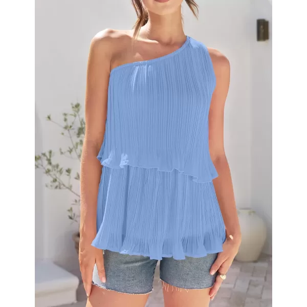 imageZESICA Womens One Shoulder Tank Tops 2024 Summer Sleeveless Ruffle Tiered Layered Chiffon Flowy Blouses ShirtsLightblue