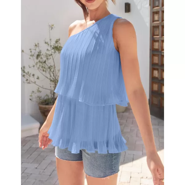 imageZESICA Womens One Shoulder Tank Tops 2024 Summer Sleeveless Ruffle Tiered Layered Chiffon Flowy Blouses ShirtsLightblue