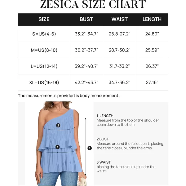 imageZESICA Womens One Shoulder Tank Tops 2024 Summer Sleeveless Ruffle Tiered Layered Chiffon Flowy Blouses ShirtsLightblue