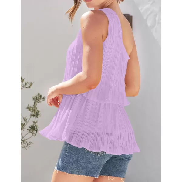 imageZESICA Womens One Shoulder Tank Tops 2024 Summer Sleeveless Ruffle Tiered Layered Chiffon Flowy Blouses ShirtsPurple