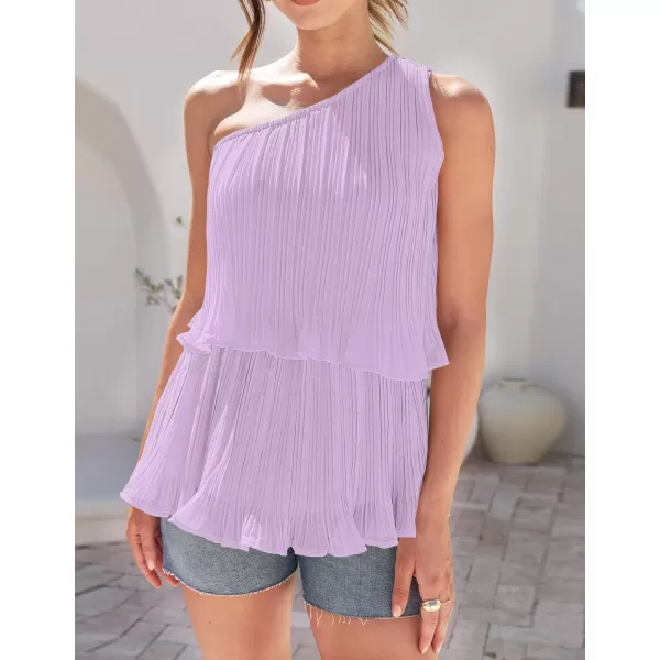 imageZESICA Womens One Shoulder Tank Tops 2024 Summer Sleeveless Ruffle Tiered Layered Chiffon Flowy Blouses ShirtsPurple