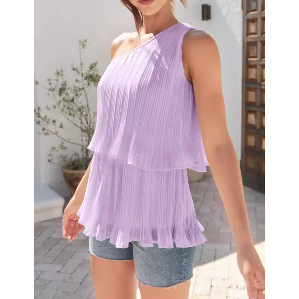 imageZESICA Womens One Shoulder Tank Tops 2024 Summer Sleeveless Ruffle Tiered Layered Chiffon Flowy Blouses ShirtsPurple