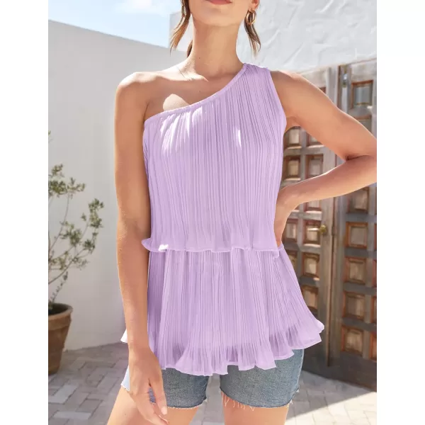 imageZESICA Womens One Shoulder Tank Tops 2024 Summer Sleeveless Ruffle Tiered Layered Chiffon Flowy Blouses ShirtsPurple