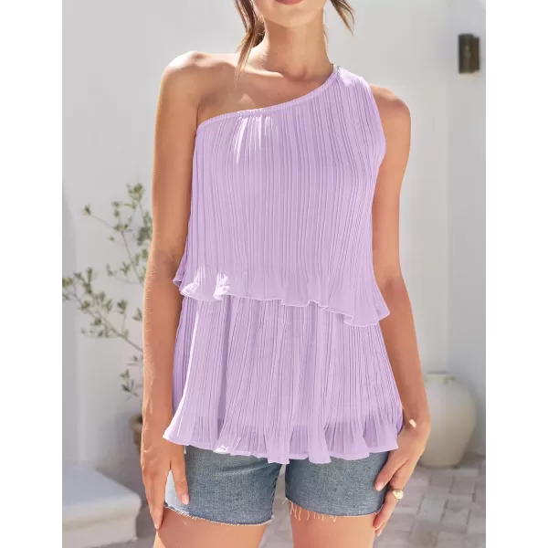 imageZESICA Womens One Shoulder Tank Tops 2024 Summer Sleeveless Ruffle Tiered Layered Chiffon Flowy Blouses ShirtsPurple