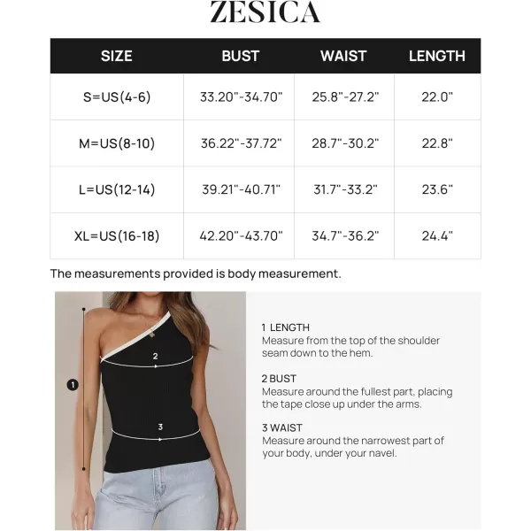 imageZESICA Womens One Shoulder Tank Tops Summer Sleeveless T Shirt Ribbed Knit Color Block Slim Fit Basic Tee TopsBlack