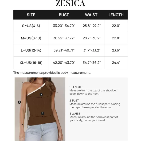 imageZESICA Womens One Shoulder Tank Tops Summer Sleeveless T Shirt Ribbed Knit Color Block Slim Fit Basic Tee TopsBrown