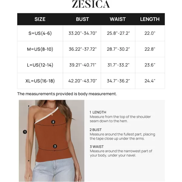 imageZESICA Womens One Shoulder Tank Tops Summer Sleeveless T Shirt Ribbed Knit Color Block Slim Fit Basic Tee TopsCaramel