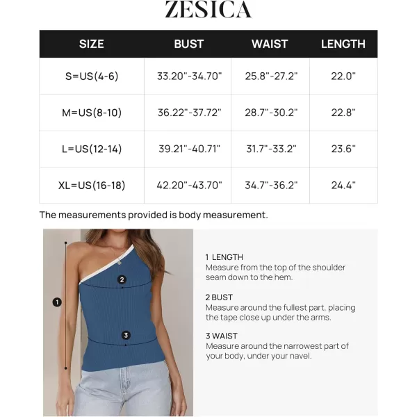 imageZESICA Womens One Shoulder Tank Tops Summer Sleeveless T Shirt Ribbed Knit Color Block Slim Fit Basic Tee TopsDarkblue