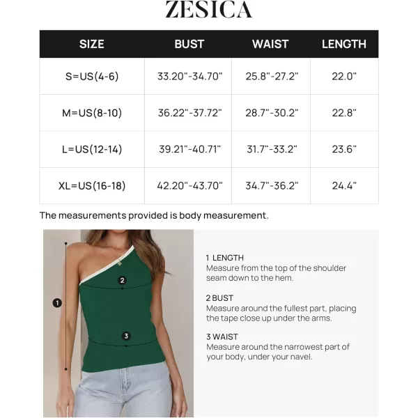 imageZESICA Womens One Shoulder Tank Tops Summer Sleeveless T Shirt Ribbed Knit Color Block Slim Fit Basic Tee TopsGreen