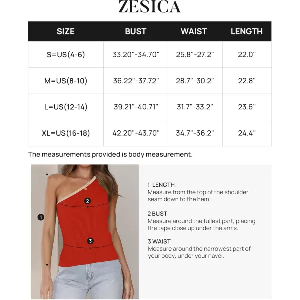 imageZESICA Womens One Shoulder Tank Tops Summer Sleeveless T Shirt Ribbed Knit Color Block Slim Fit Basic Tee TopsOrangered