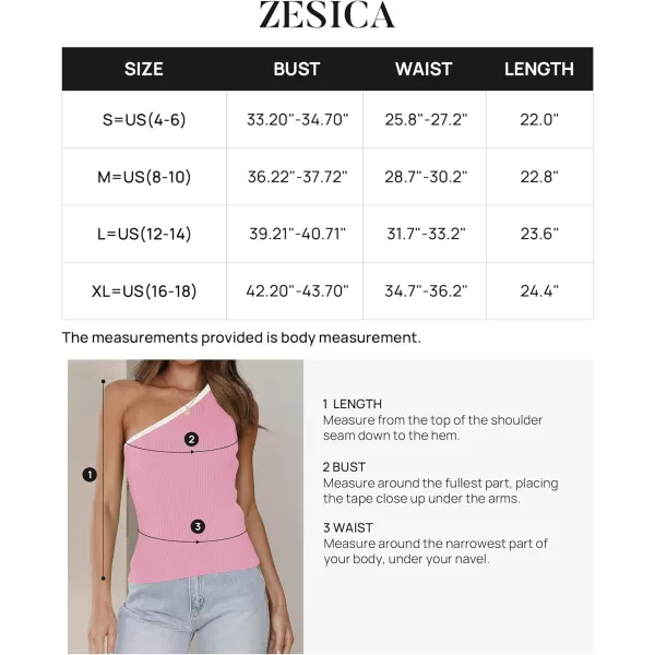 imageZESICA Womens One Shoulder Tank Tops Summer Sleeveless T Shirt Ribbed Knit Color Block Slim Fit Basic Tee TopsPink