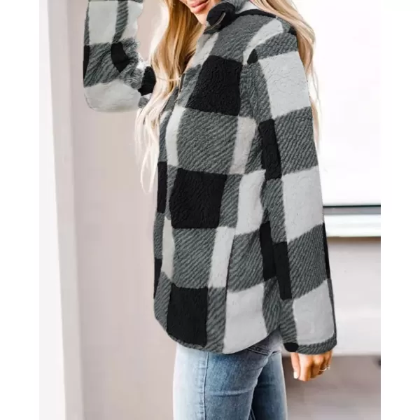 imageZESICA Womens Plaid Long Sleeve Zipper Sherpa Fleece Sweatshirt Pullover Jacket CoatBlack
