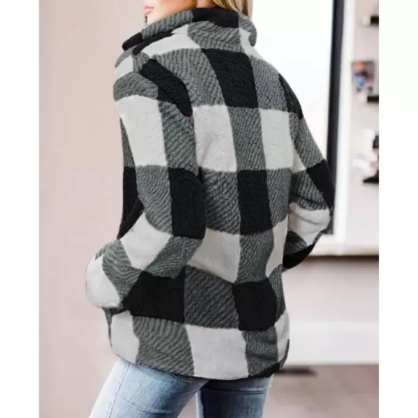 imageZESICA Womens Plaid Long Sleeve Zipper Sherpa Fleece Sweatshirt Pullover Jacket CoatBlack