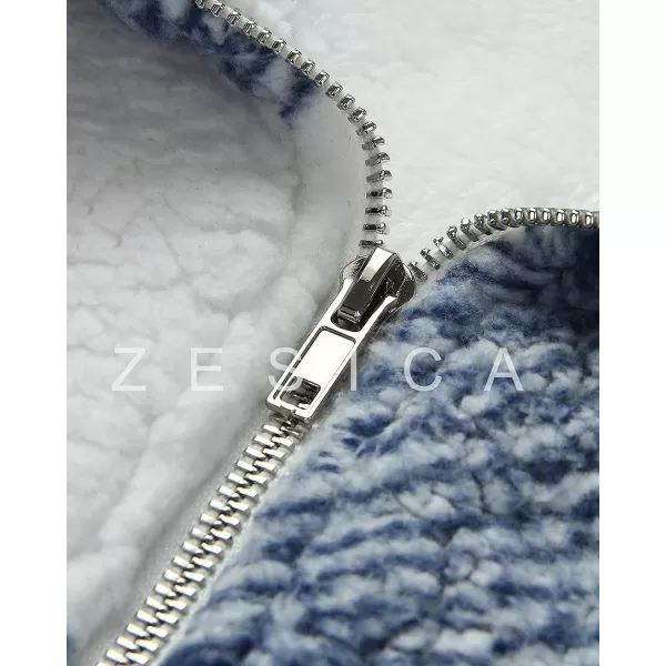 imageZESICA Womens Plaid Long Sleeve Zipper Sherpa Fleece Sweatshirt Pullover Jacket CoatBlue