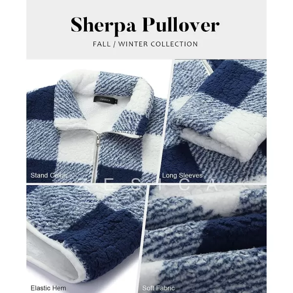 imageZESICA Womens Plaid Long Sleeve Zipper Sherpa Fleece Sweatshirt Pullover Jacket CoatBlue