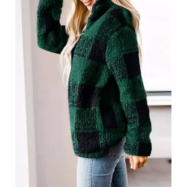 imageZESICA Womens Plaid Long Sleeve Zipper Sherpa Fleece Sweatshirt Pullover Jacket CoatGreen