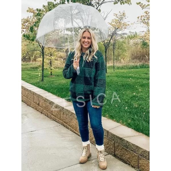 imageZESICA Womens Plaid Long Sleeve Zipper Sherpa Fleece Sweatshirt Pullover Jacket CoatGreen