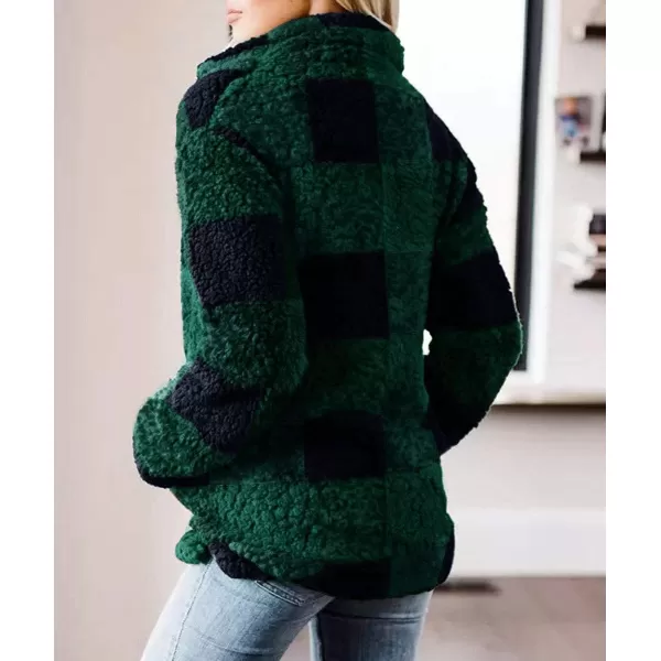 imageZESICA Womens Plaid Long Sleeve Zipper Sherpa Fleece Sweatshirt Pullover Jacket CoatGreen