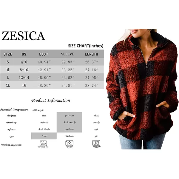 imageZESICA Womens Plaid Long Sleeve Zipper Sherpa Fleece Sweatshirt Pullover Jacket CoatGrey