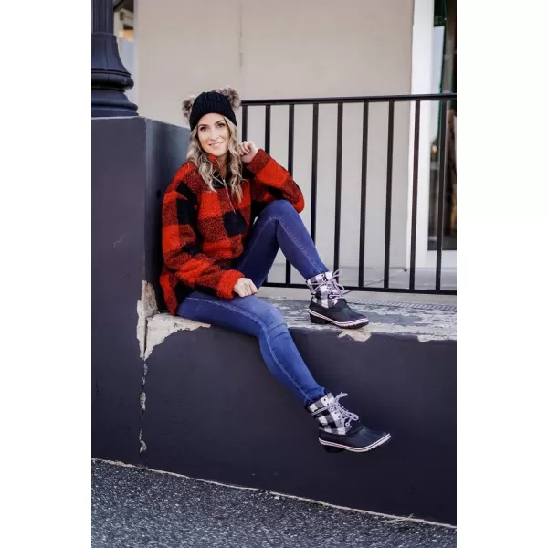 imageZESICA Womens Plaid Long Sleeve Zipper Sherpa Fleece Sweatshirt Pullover Jacket CoatOrange Red