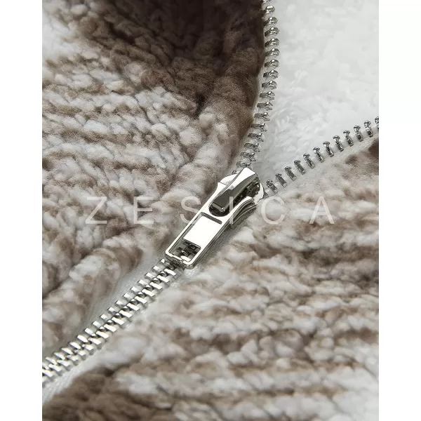 imageZESICA Womens Plaid Long Sleeve Zipper Sherpa Fleece Sweatshirt Pullover Jacket CoatPurplegrey