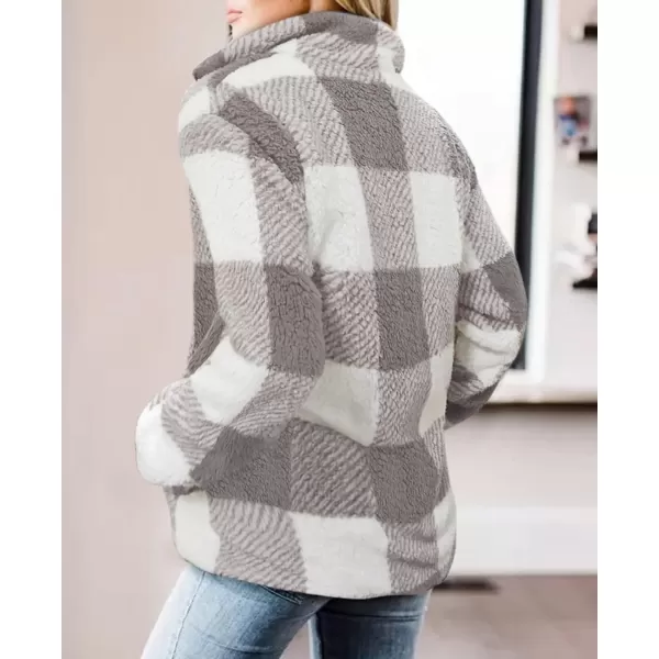 imageZESICA Womens Plaid Long Sleeve Zipper Sherpa Fleece Sweatshirt Pullover Jacket CoatPurplegrey