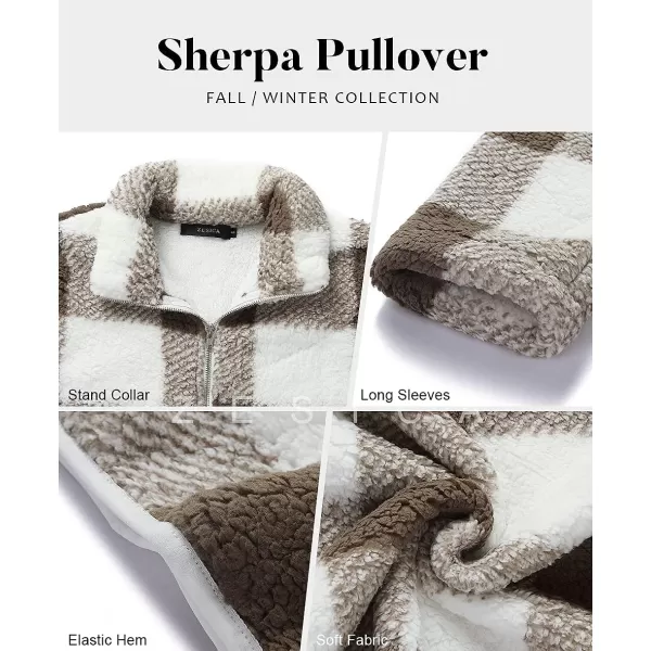 imageZESICA Womens Plaid Long Sleeve Zipper Sherpa Fleece Sweatshirt Pullover Jacket CoatPurplegrey