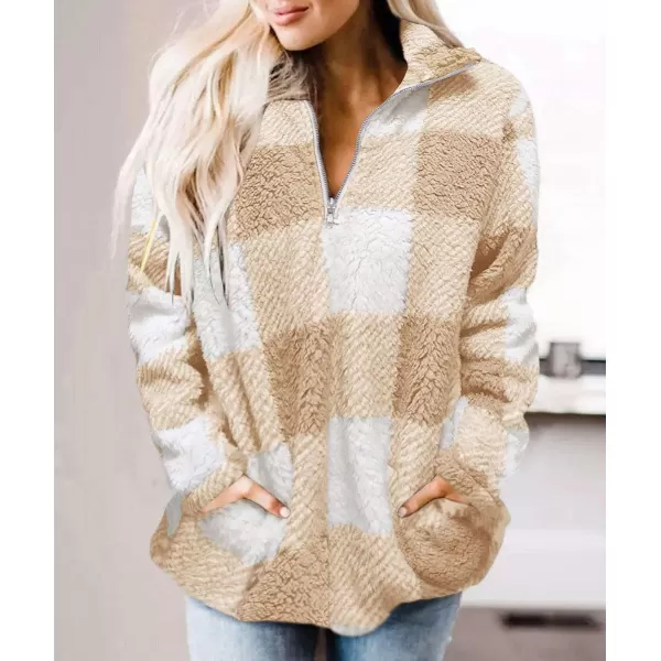 imageZESICA Womens Plaid Long Sleeve Zipper Sherpa Fleece Sweatshirt Pullover Jacket CoatYellow