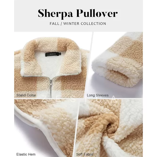 imageZESICA Womens Plaid Long Sleeve Zipper Sherpa Fleece Sweatshirt Pullover Jacket CoatYellow