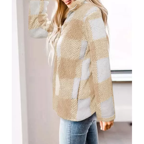 imageZESICA Womens Plaid Long Sleeve Zipper Sherpa Fleece Sweatshirt Pullover Jacket CoatYellow