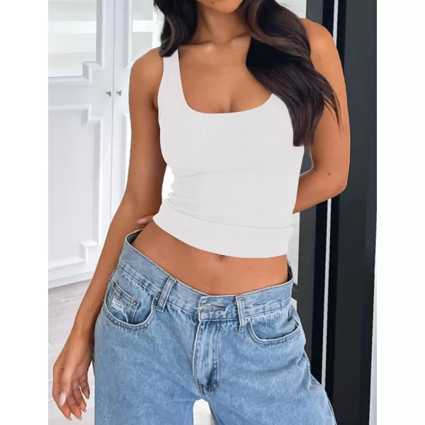 imageZESICA Womens Ribbed 2 Pack Crop Tank Tops 2024 Summer Casual Square Neck Sleeveless ShirtsWhiteBlack