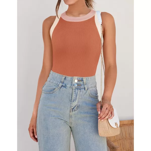imageZESICA Womens Ribbed High Neck Racerback Tank Tops 2024 Summer Sleeveless Slim Fitted Casual Basic ShirtsCoral
