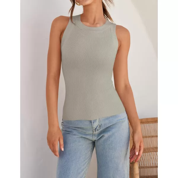 imageZESICA Womens Ribbed High Neck Racerback Tank Tops 2024 Summer Sleeveless Slim Fitted Casual Basic ShirtsFlaxen