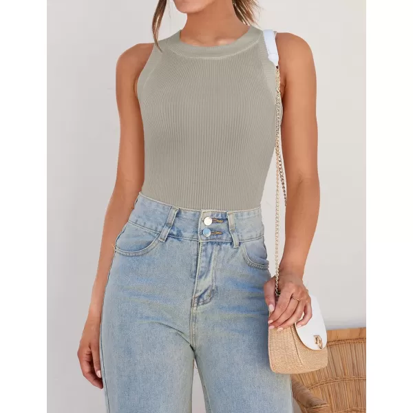 imageZESICA Womens Ribbed High Neck Racerback Tank Tops 2024 Summer Sleeveless Slim Fitted Casual Basic ShirtsFlaxen