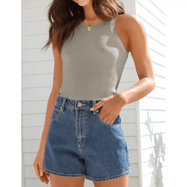 imageZESICA Womens Ribbed High Neck Racerback Tank Tops 2024 Summer Sleeveless Slim Fitted Casual Basic ShirtsFlaxen