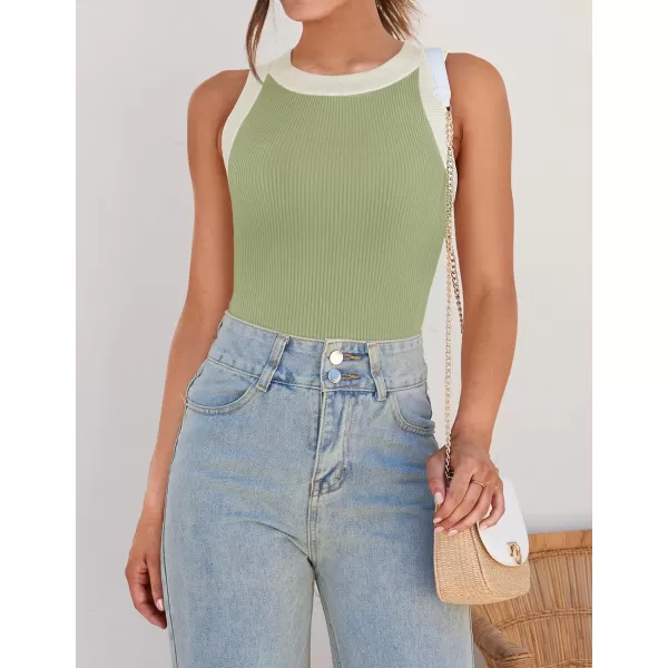 imageZESICA Womens Ribbed High Neck Racerback Tank Tops 2024 Summer Sleeveless Slim Fitted Casual Basic ShirtsGreen