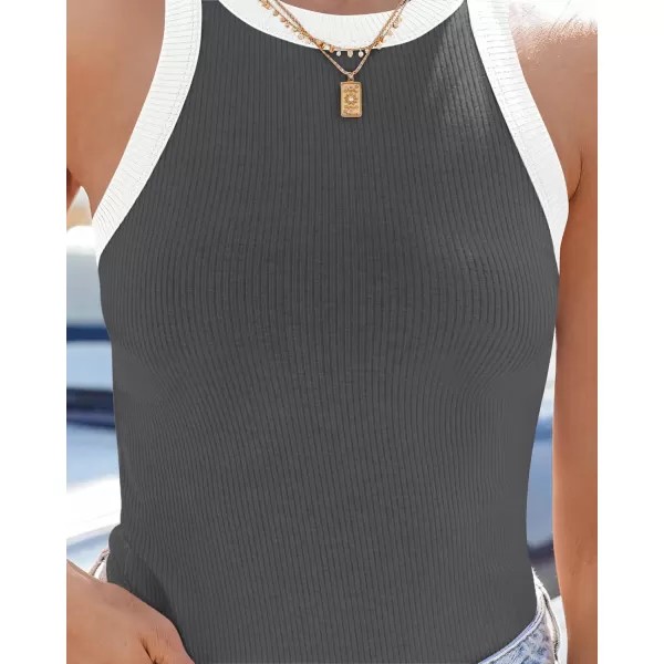imageZESICA Womens Ribbed High Neck Racerback Tank Tops 2024 Summer Sleeveless Slim Fitted Casual Basic ShirtsGrey