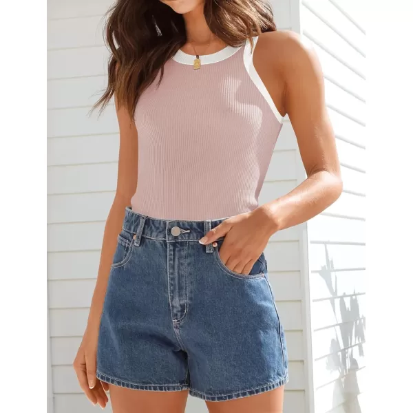 imageZESICA Womens Ribbed High Neck Racerback Tank Tops 2024 Summer Sleeveless Slim Fitted Casual Basic ShirtsPink