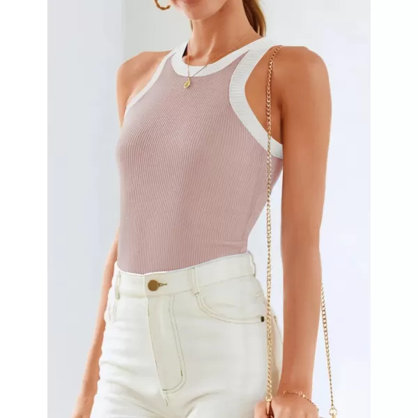 imageZESICA Womens Ribbed High Neck Racerback Tank Tops 2024 Summer Sleeveless Slim Fitted Casual Basic ShirtsPink
